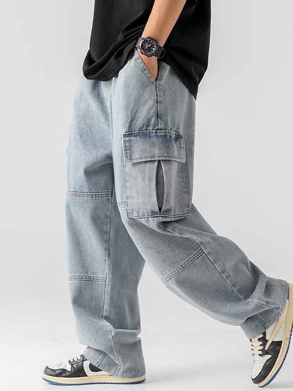 Lose Cargo-Jeans aus Denim für Herren in Vintage-Waschung