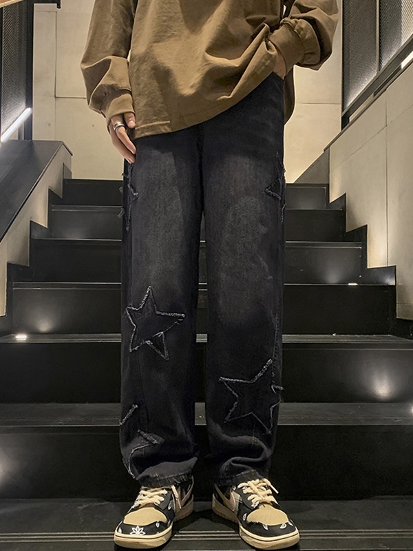 Herren Jeans mit lockerem Schnitt und geradem Bein im Star Patchwork-Stil