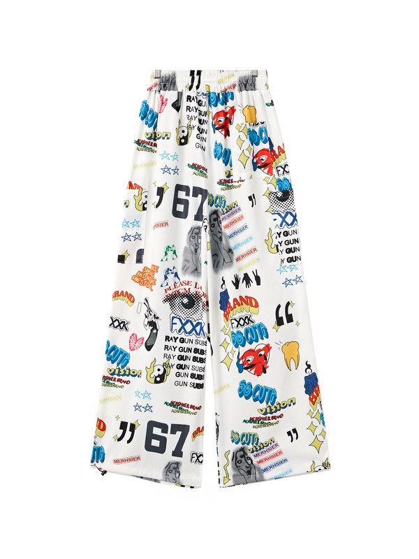 Interessante Herrenhose mit Graffiti-Print und weitem Bein