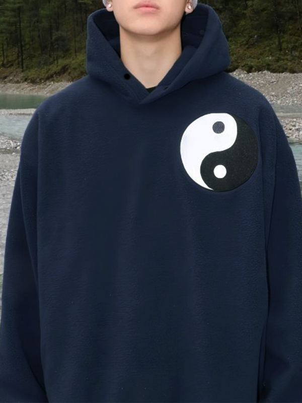 Übergroßer Kapuzenpullover mit Yin- und Yang-Stickereidruck für Herren