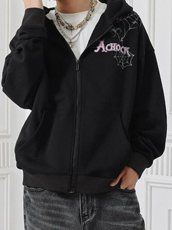 Herren-Jacke mit Reißverschluss und Street-Spinnennetz-Print