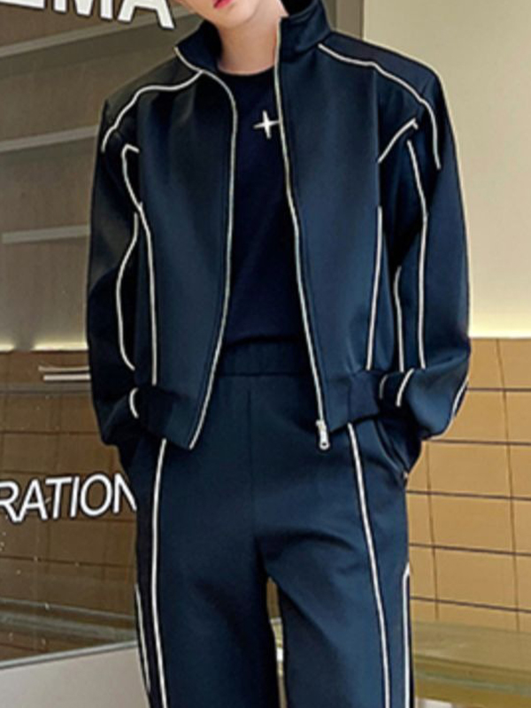 Herren-Trainingsanzug-Set mit Kontrastfarben-Linie und Splice-Langarm