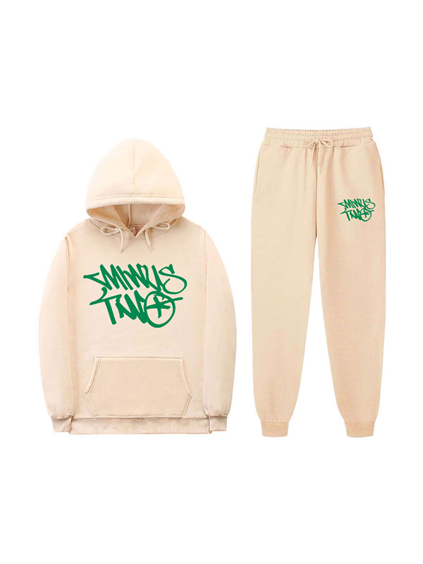 Langarm-Trainingsanzug-Set für Herren mit kontrastierendem Buchstabendruck und Kordelzug