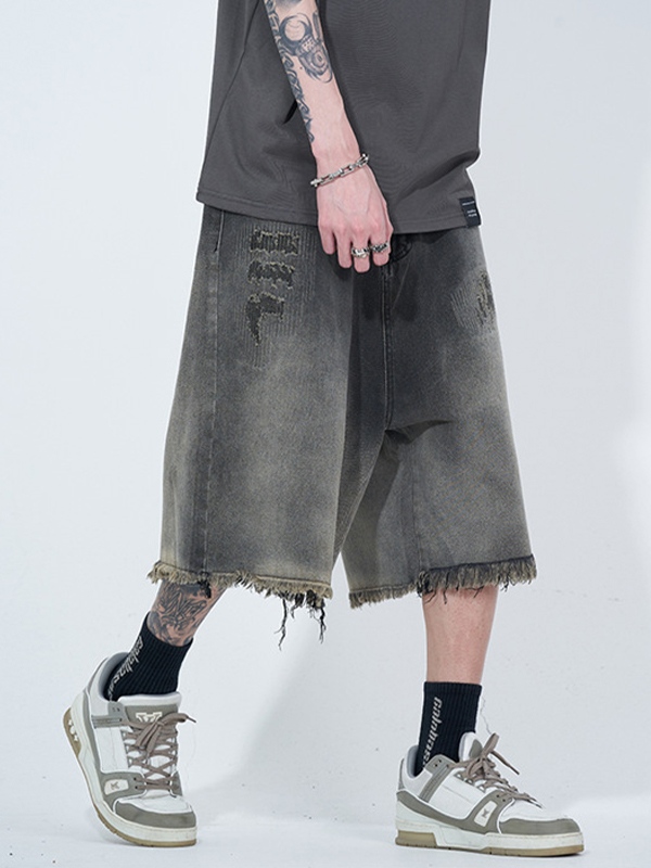 Distressed Ombre Ripped Raw Trim Shorts für Herren