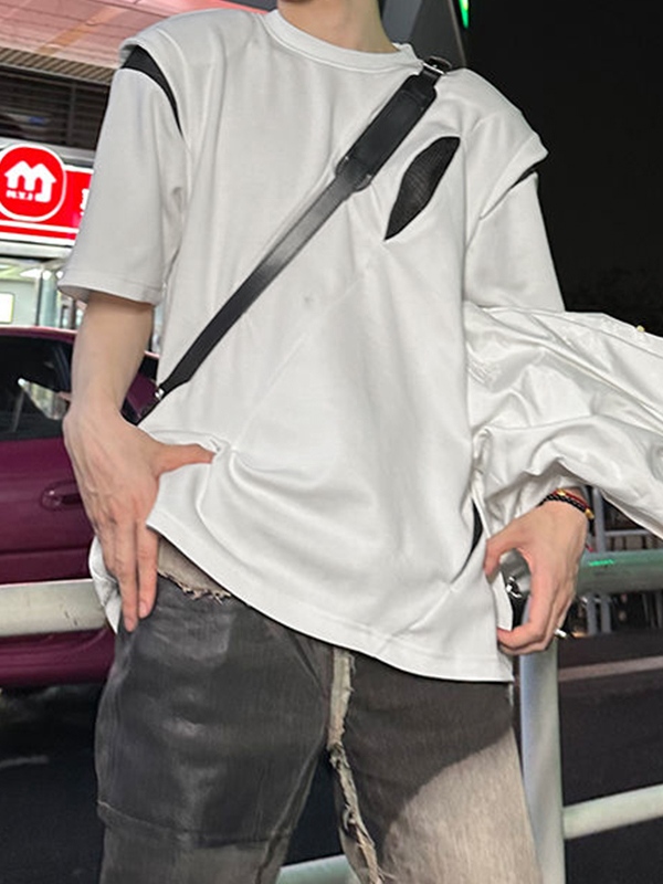 Kurzarm-T-Shirt mit Schulterpolster für Herren im Deconstructed Design