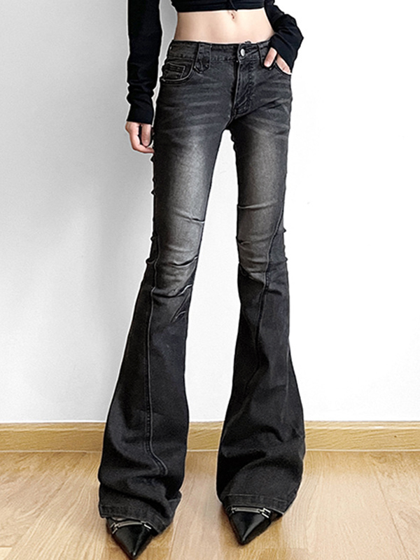 Street Distressed-Jeans mit gerafftem Spleiß und niedriger Taille