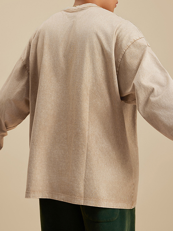 Herren-Langarm-T-Shirt im Vintage-Look, gewaschen, einfarbig