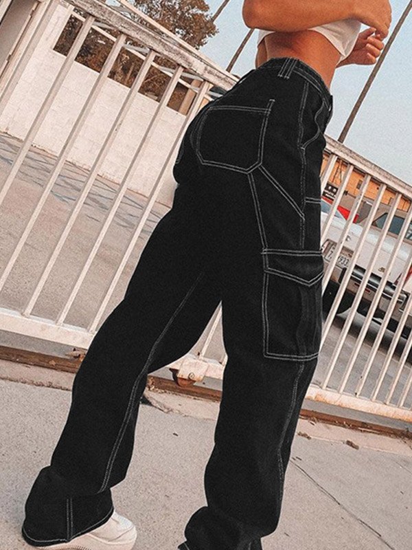 Gerade Cargo Jeans mit hoher Taille