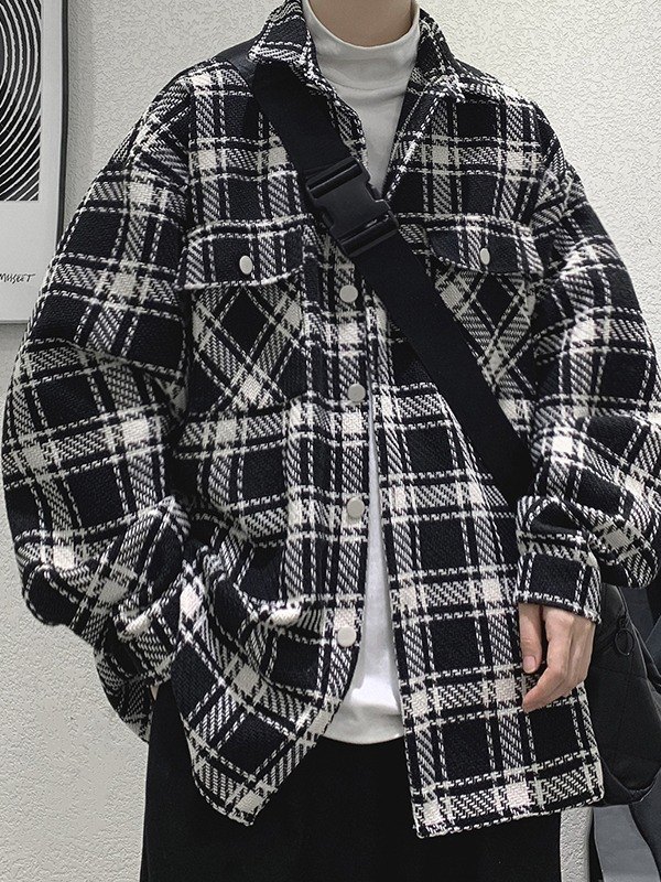 Karierte Langarm-Hemdjacke aus Tweed für Herren