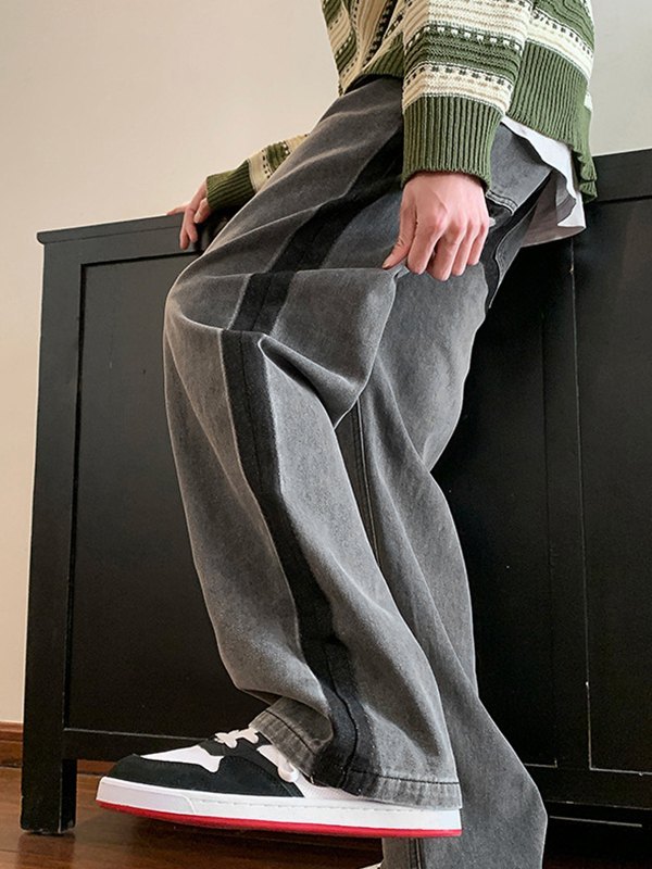 Vintage-Jeans mit geradem Bein und Kontrastbesatz für Herren