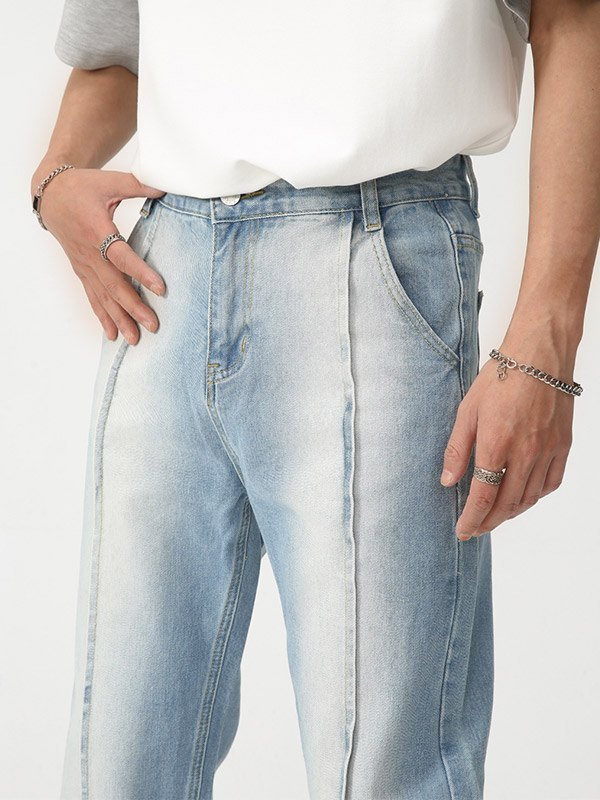 Herren-Jeans mit geradem Bein aus verwaschenem Denim mit Nähten