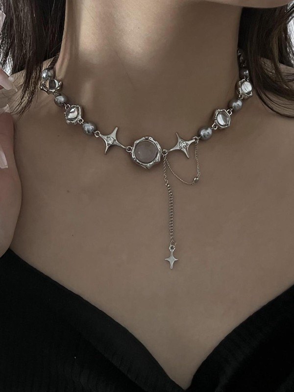 Stern-Charm-Korn-Faux-Perlen-Halskette