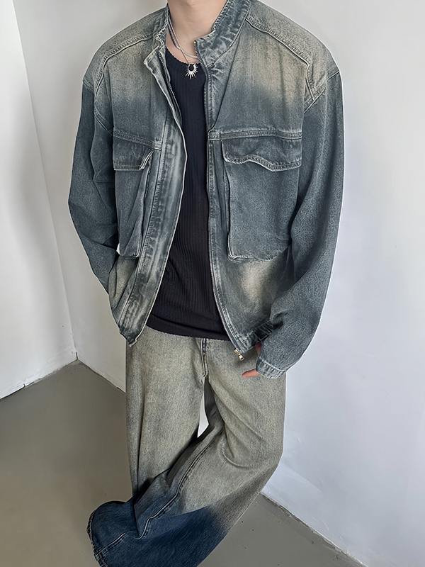 Vintage-Jacke mit Reißverschluss und großen Taschen