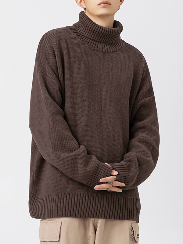 Einfarbiger Pullover mit hohem Kragen und lockerem Lazy-Style