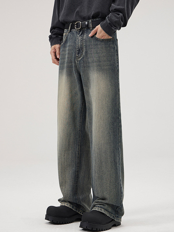 Lockere Jeans im American Retro Heavy Industry-Stil mit gewaschenem Bambusmuster