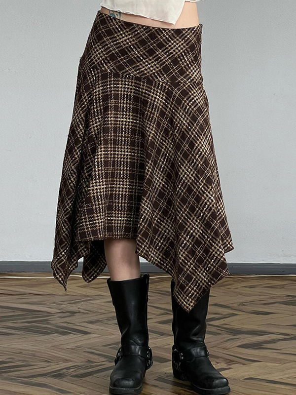 Maxiröcke mit unregelmäßigem Karomuster und Farbblockierung