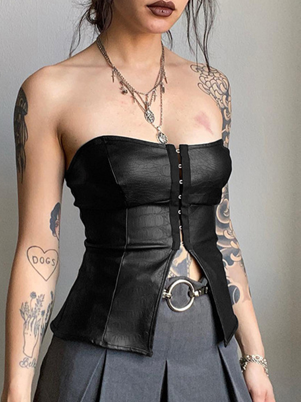 Punky Bandeau-Top mit Knopfverschluss vorne