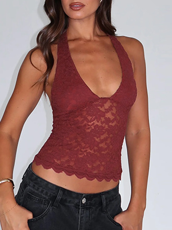 Schmaler Neckholder-Top aus Hohlspitze