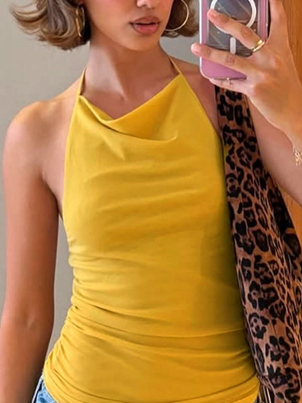 Sexy rückenfreies Neckholder-Top in Volltonfarbe