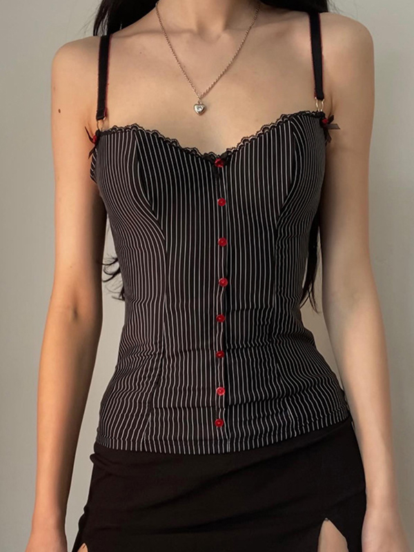 Camisole-Top aus Spitze mit Knöpfen und Streifen