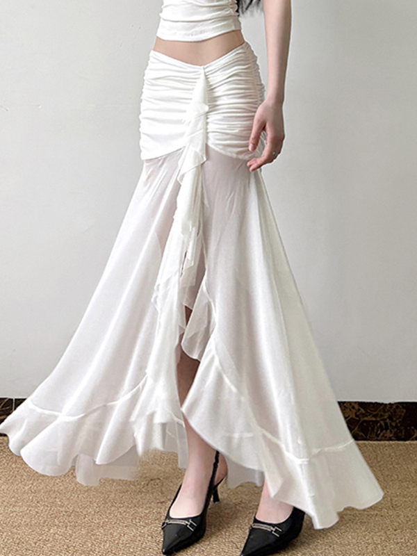 Maxirock mit Rüschen und unregelmäßigem Schlitz