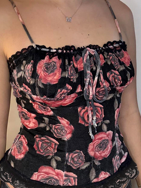 Camisole-Oberteil mit Vintage-Rosen-Print