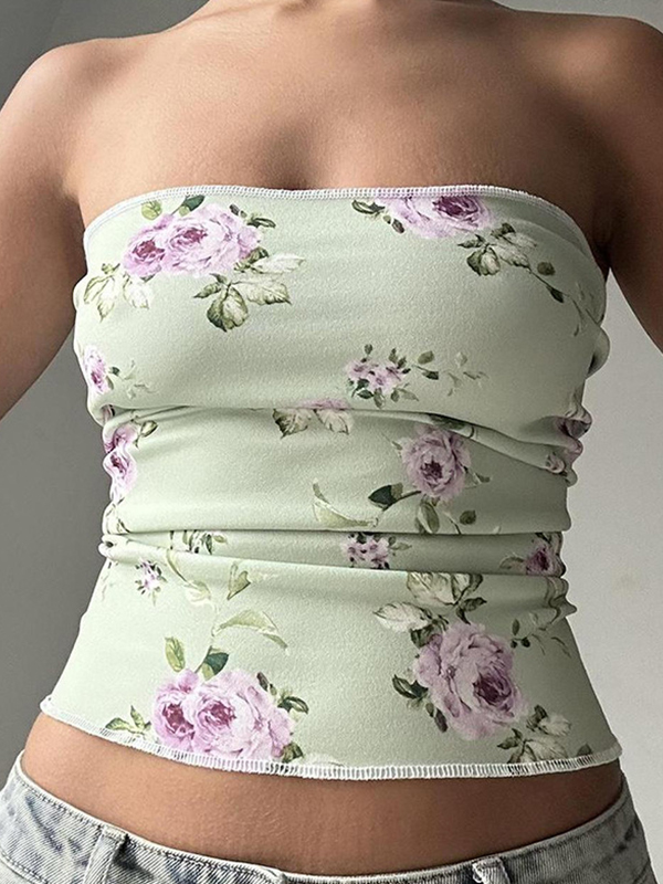 Bandeau-Top mit kleinem, frischem Blumendruck