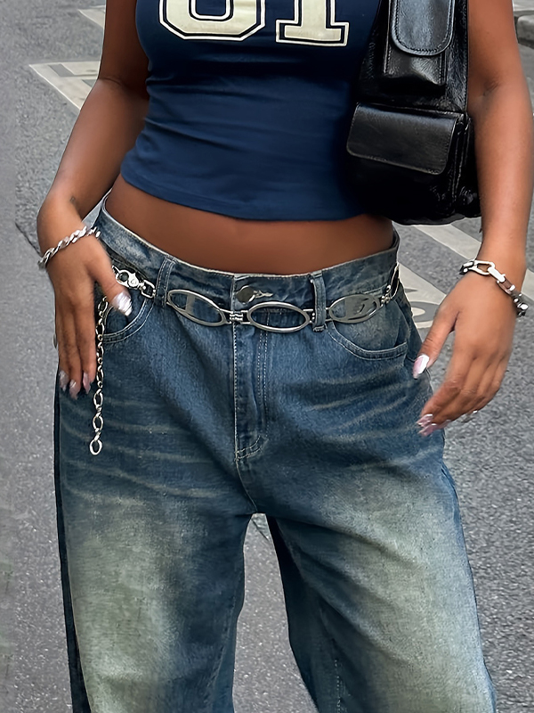 Einfarbige Boyfriendjeans mit geradem Bein