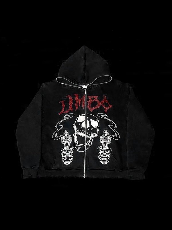Herren-Hoodie mit Strass-Buchstabe und Totenkopf, schwarz