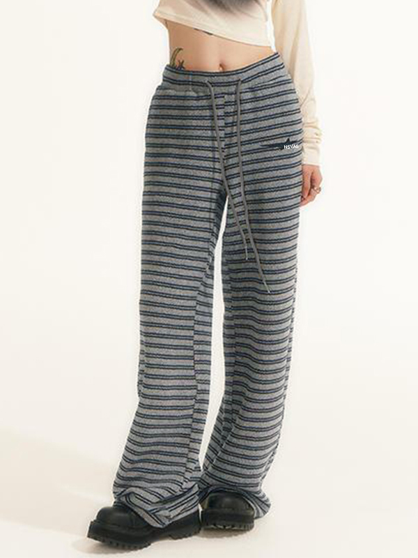 Vintage gestreifte Fuzzy Hose mit geradem Bein