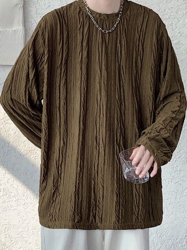 Langarm-T-Shirt mit gekrepptem Rundhalsausschnitt für Herren