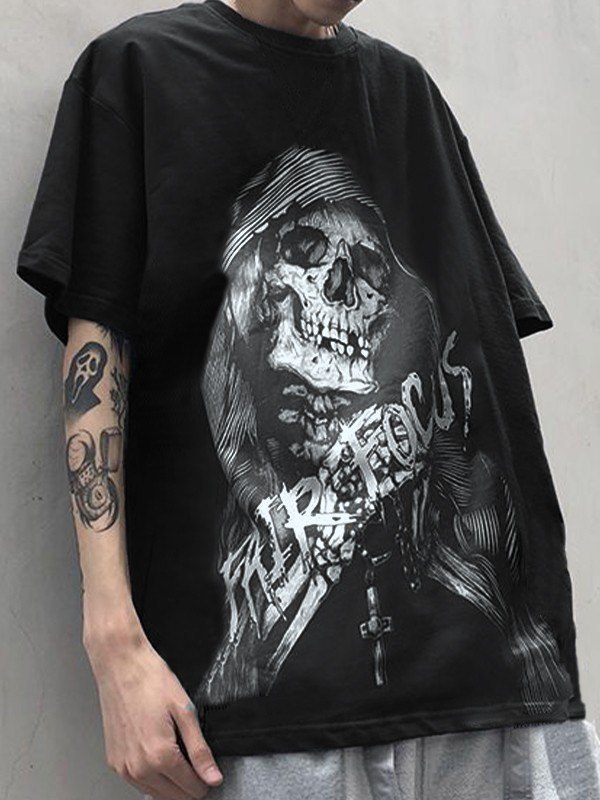 Kurzärmliges Vintage-T-Shirt mit Totenkopf-Grafik für Herren