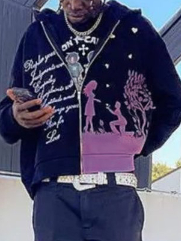 Übergroßer Kapuzenpullover für Herren mit romantischem Szene-Print