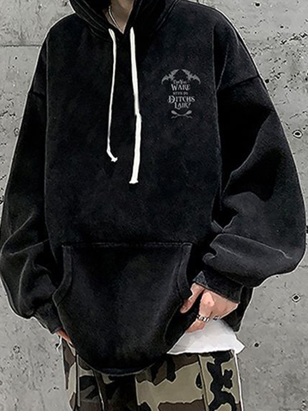 Übergroßer Kapuzenpullover für Herren mit verwaschenem Distressed-Print