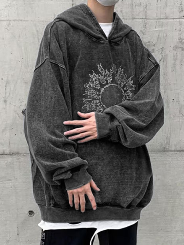 Übergroßer Kapuzenpullover mit Distressed Sun-Print für Herren