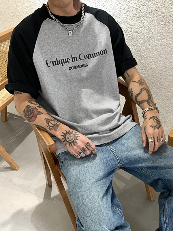 Kurzarm-Raglan-T-Shirt mit Buchstaben-Print für Herren