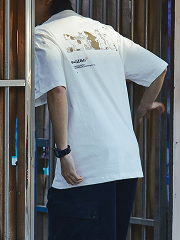 Übergroßes Kurzarm-T-Shirt mit Katzenmuster