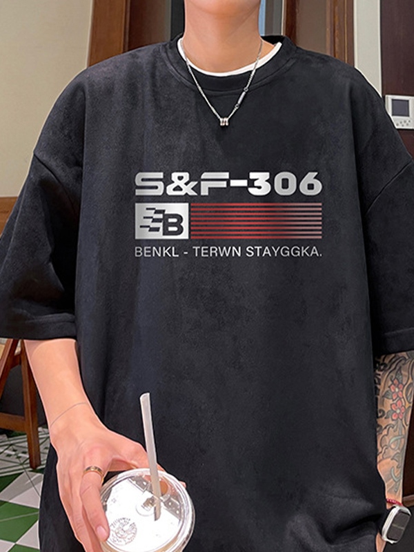 Übergroßes Kurzarm-T-Shirt mit gestreiften Buchstaben für Herren