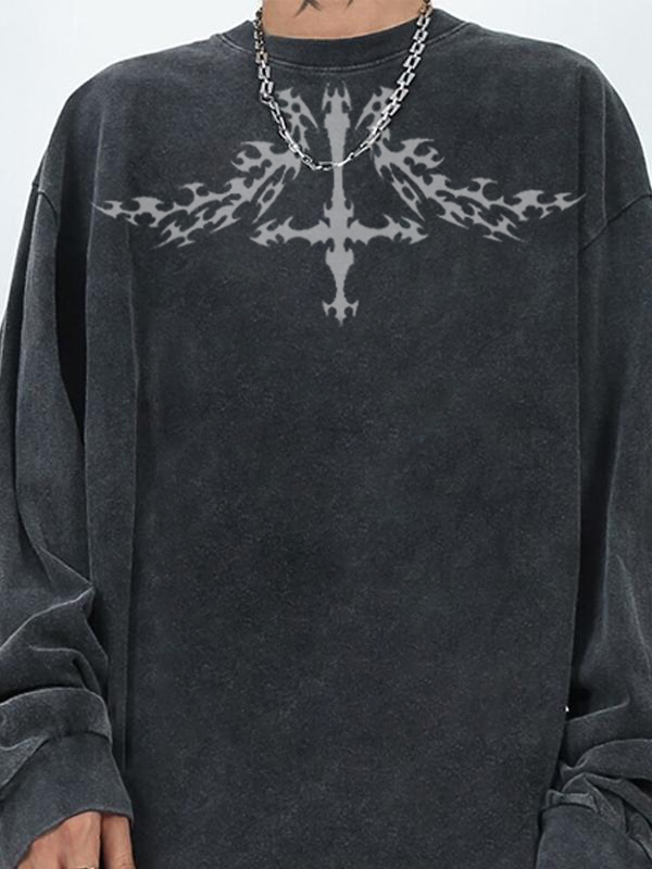 Übergroßes Langarm-T-Shirt mit Kreuz für Herren