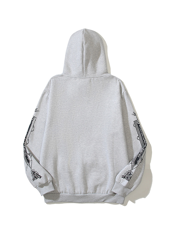 Übergroßer, langärmliger Kapuzenpullover mit Aufdruck aus dunklem Samt für Herren