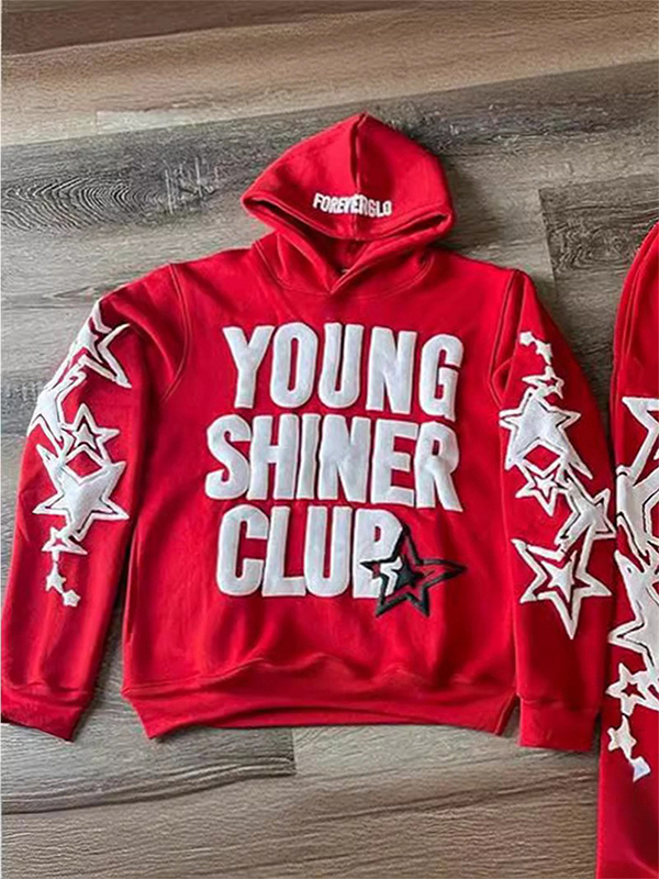 Übergroßer Kapuzenpullover mit Stern-Schriftzug und langen Ärmeln für Herren