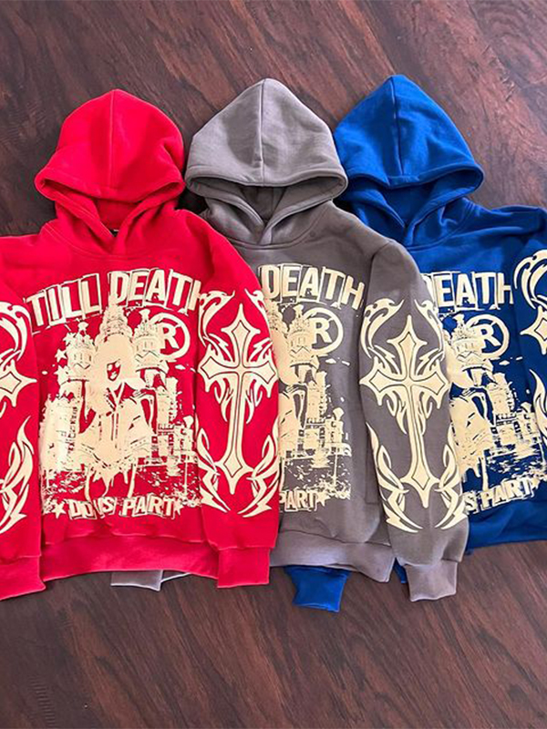 Übergroßer Kapuzenpullover mit Kreuzschriftzug und langen Ärmeln für Herren