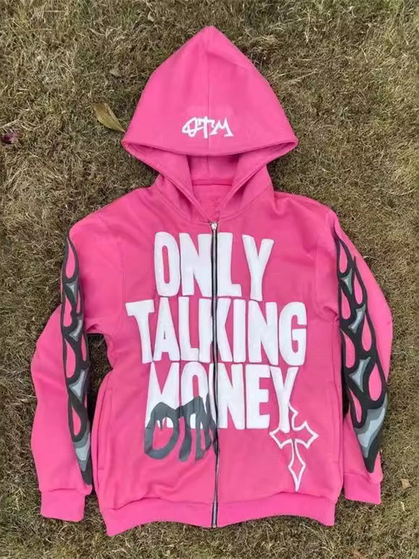 Übergroßer Kapuzenpullover mit Schaumbuchstaben und Flammen-Print für Herren