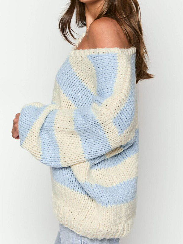 Schulterfreie, übergroße Pullover mit Streifenmuster