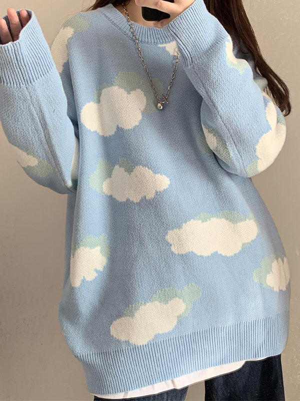 Übergroße Pullover mit Wolken-Print