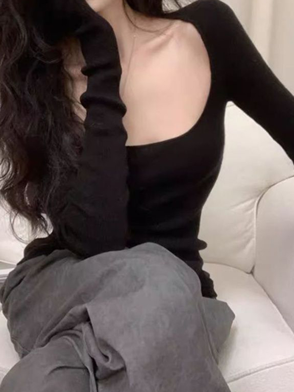 Einfarbige Langarm-Strickwaren