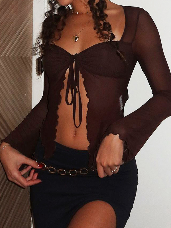 Langärmliges T-Shirt mit Holzbesatz