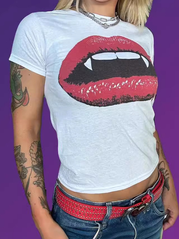 Kurzärmliges T-Shirt mit Lippen-Print