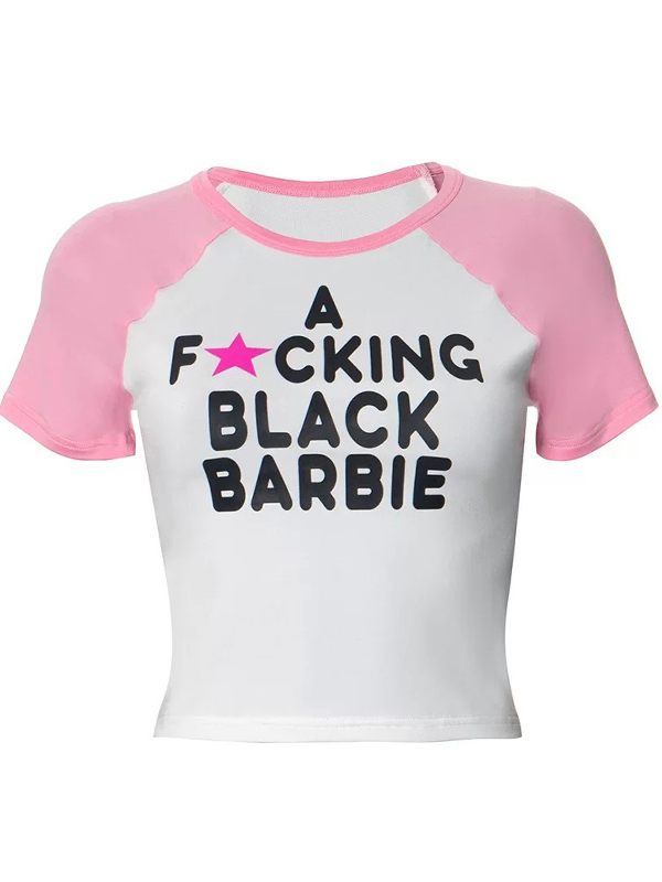 Kurzärmliges T-Shirt mit Buchstaben-Print in Farbblock-Optik