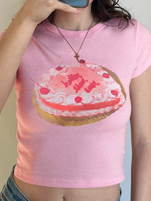 Kurzärmliges T-Shirt mit Kuchen-Print